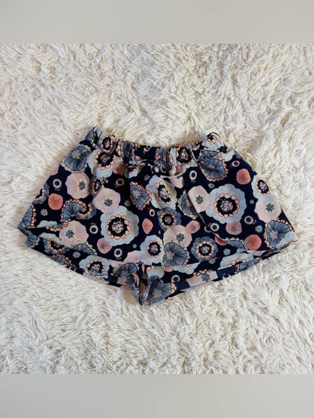 Zara TRF Floral Skort Size S Navy Blue Retro Flower Print Mini Skort